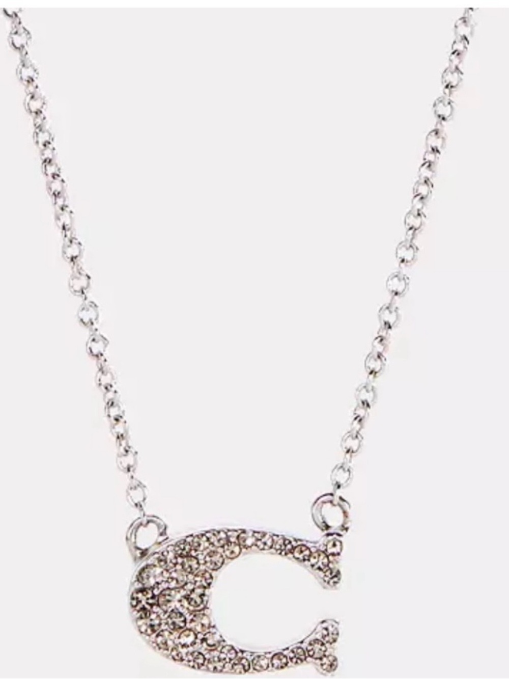 Crystal Pavé Signature Logo Pendant-Necklace  NWT. Silver